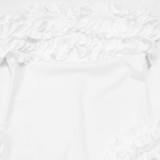 Solid Strapless Origami Ruffle Accent Bandage Dress