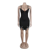 Sexy Bow-Embellished Beaded Slit Strap Bodycon Dress