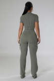 Solid Color Short Sleeve Cropped Tops & Wide Leg Pants Set