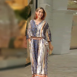 Printed Lapel Long-sleeve Top and straight Leg trousers set