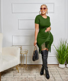 Felyn 2023 Solid Tassel O-neck Short Sleeve Elegant Mini Dress