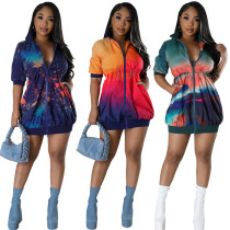 Women's Jacket Baseball Uniform Long Sleeve Stand Collar Gradient Printing Sweatshirt Dresses