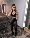 Black Color Suspender Elastic Leather Slim Fit Two-piece Set
