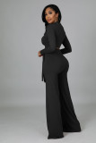Casual Thicken 2 Piece Outfits Long Sleeve Pit Crop Top Wide Leg Pants Set