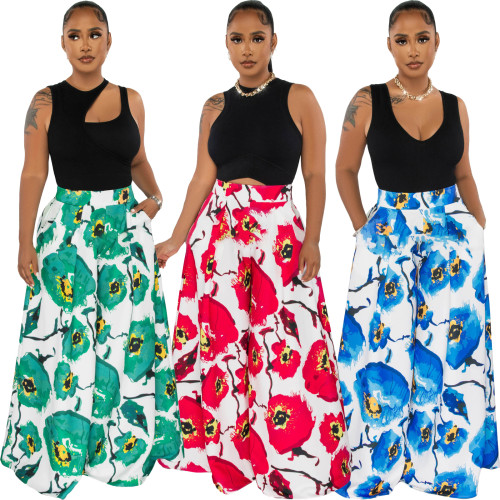 Women Printed Wide Leg Loose Trousers
