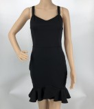 Fashion Solid Color Straps Ruffle Bodycon Dress