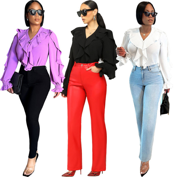 Long Sleeve Shirt Decorated With Ruffles