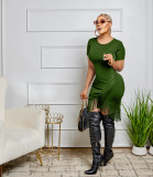 Felyn 2023 Solid Tassel O-neck Short Sleeve Elegant Mini Dress