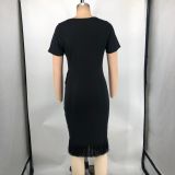 Felyn 2023 Solid Tassel O-neck Short Sleeve Elegant Mini Dress
