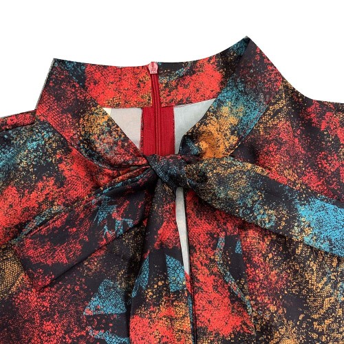 Women Spring Long Sleeve High Waist Printed With Belt Dress