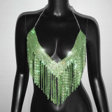Metal Rhinestone Fringed Halter Sexy Backless Tops