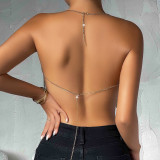 Metal Rhinestone Fringed Halter Sexy Backless Tops