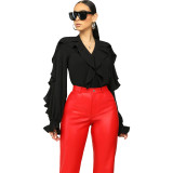 Long Sleeve Shirt Decorated With Ruffles