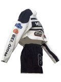 Baseball Varsity Jacket Women Detachable 2 Piece Skirt Sets Coat Hipster Y2k Street Tops