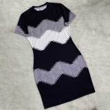 Chevron Pattern Colorblock Striped Printed Dress