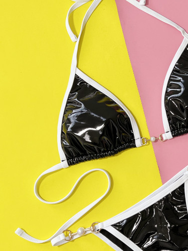 Contrast Halter Neck Two-piece Bikini Set