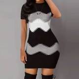 Chevron Pattern Colorblock Striped Printed Dress