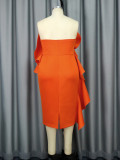 Plus Size Sexy Strapless Backless Ruffle Party High Waist Midi Dress