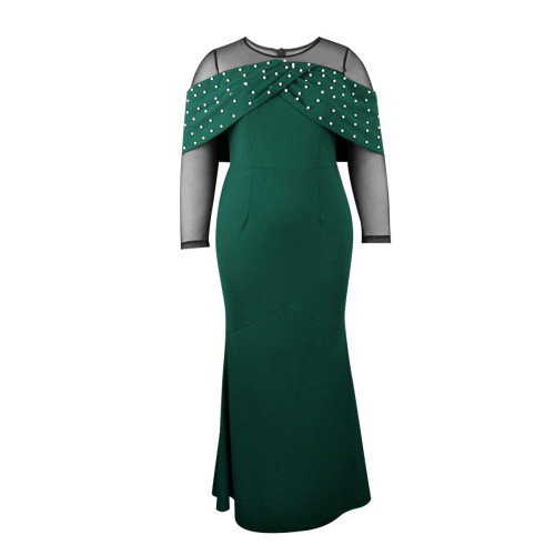 Sexy Formal Patchwork See-Through Beading O Neck Long Dress Dresses