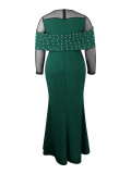 Sexy Formal Patchwork See-Through Beading O Neck Long Dress Dresses