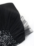 Solid Mesh Splicing Sequin Embellished Waist Bodycon Dress