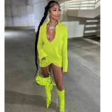 Solid Color Long Sleeve Cross Mini Dress turtleneck Pleated T-shirt Dresses