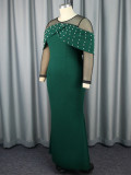 Sexy Formal Patchwork See-Through Beading O Neck Long Dress Dresses