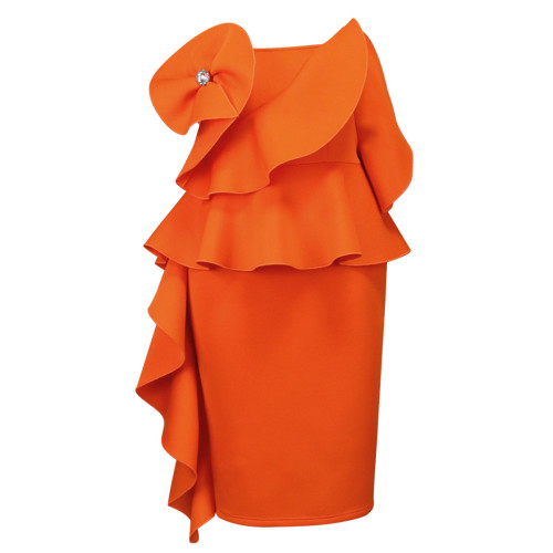 Plus Size Sexy Strapless Backless Ruffle Party High Waist Midi Dress
