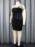 Solid Mesh Splicing Sequin Embellished Waist Bodycon Dress