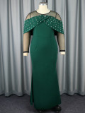 Sexy Formal Patchwork See-Through Beading O Neck Long Dress Dresses