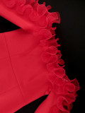 2024 Summer Off Shoulder Exaggerated Ruffle Ruched Mesh Bodycon Dress
