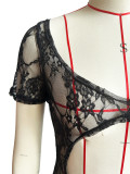 Sexy Solid Hollowed Out See-Through Backless O Neck Skinny Rompers
