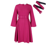 African Women's Clothing 2024 Long Sleeve Round Neck Swing Dress