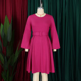 African Women's Clothing 2024 Long Sleeve Round Neck Swing Dress