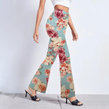Printed Elastic Yoga Bell-bottom Pants Wide-leg Trousers for Outfits Sports
