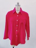 Solid Color Single-breasted Rolled Sleeves Tops