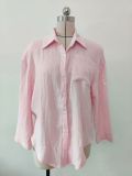 Solid Color Single-breasted Rolled Sleeves Tops