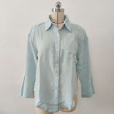 Solid Color Single-breasted Rolled Sleeves Tops