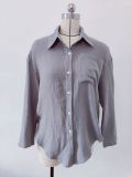 Solid Color Single-breasted Rolled Sleeves Tops