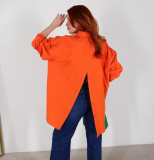 Women Solid Style Long Sleeve Back Slit Loose Shirt