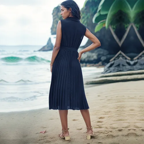 Summer V Neck Sleeveless Solid Color Beach Dress
