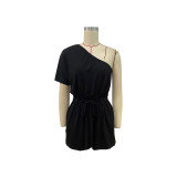 Casual One Shoulder Solid Color Short Rompers