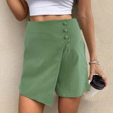 Asymmetrical Hem Button Front Skort