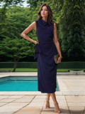 Draped Collar Wrap Knot Side Dress