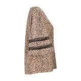 Mid-sleeve Gauze Patchwork Leopard Print Shirt