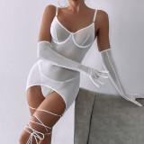 Sexy Lace Lingerie with Gloves Pajamas Gathered Steel Ring Erotic Set