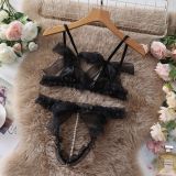 Mesh Transparent Erotic Lingerie Pearl Butterfly Bow Bra Set