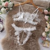 Mesh Transparent Erotic Lingerie Pearl Butterfly Bow Bra Set