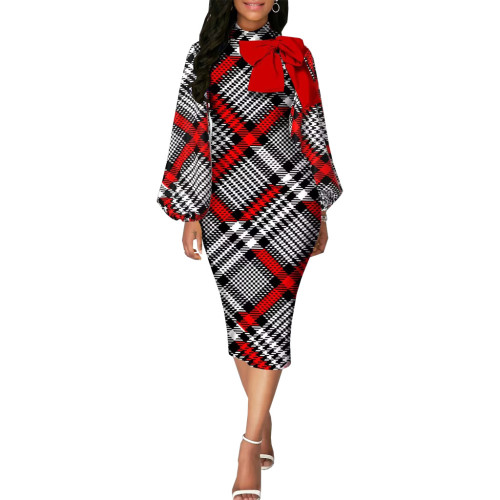 Digital Print Long Sleeve Round Neck Women's Dress