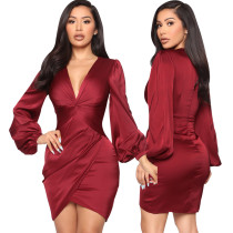 Solid Color Nightclub Women's V-Neck Dress